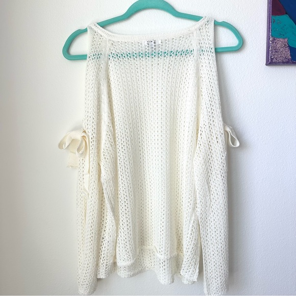 Crochet Knit Cold Shoulder Top Swimsuit Coverup Hollow Out Knit Loose Shirt - Picture 7 of 7